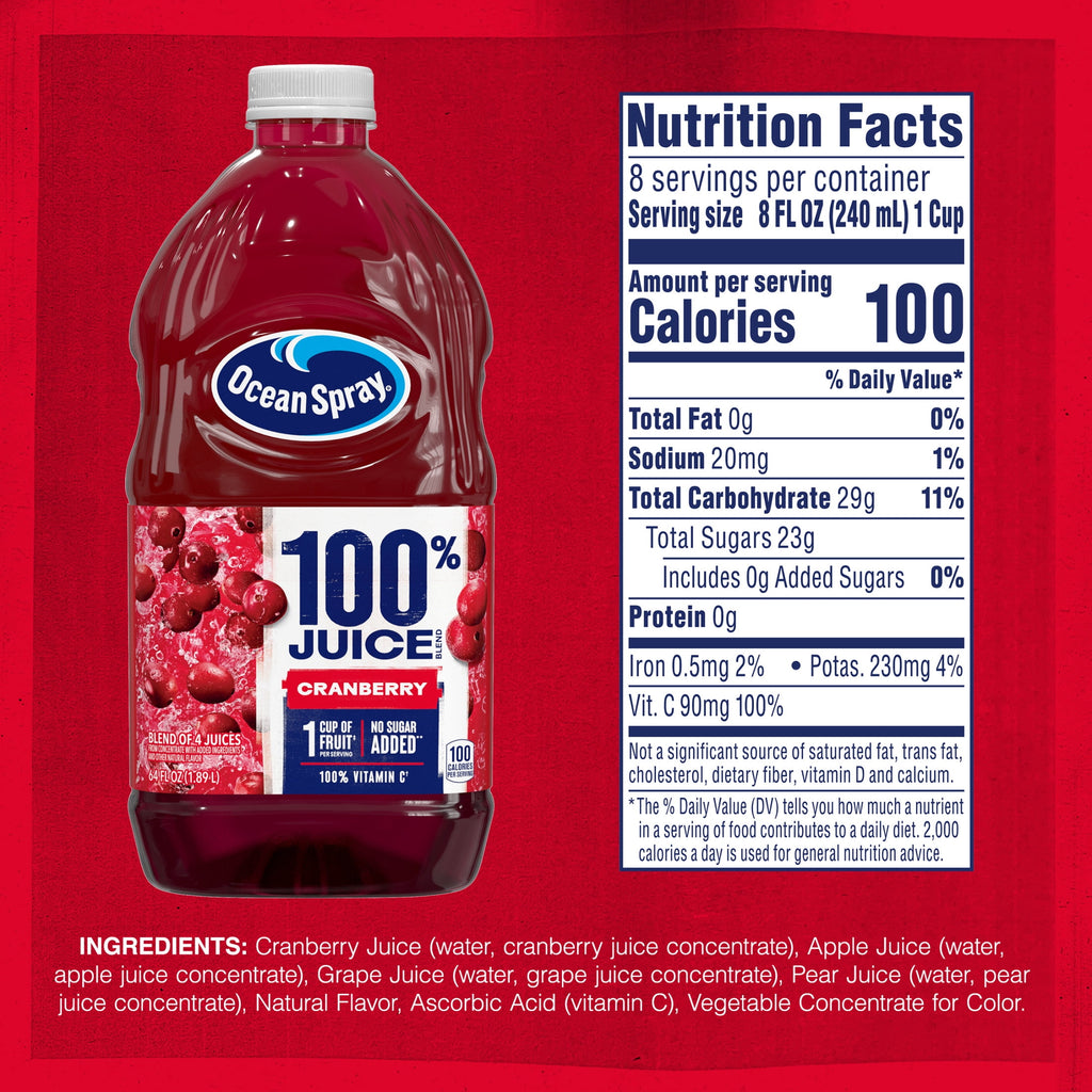 Ocean Spray 100% Juice Cranberry Juice Blend 64 fl oz Bottle
