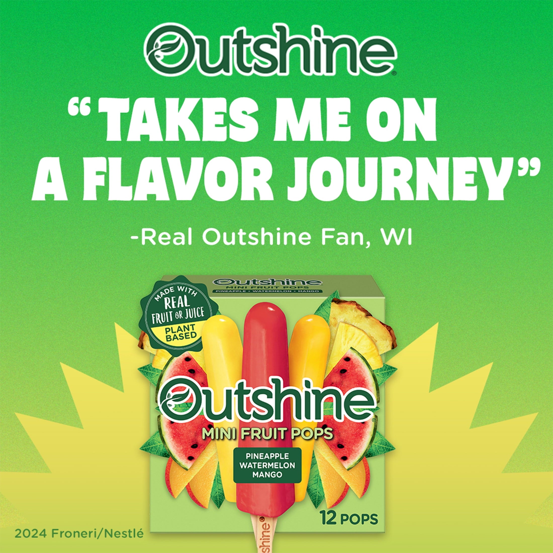 Outshine Pineapple Watermelon Mango Mini Fruit Pops 12 Count 18 Fl Oz