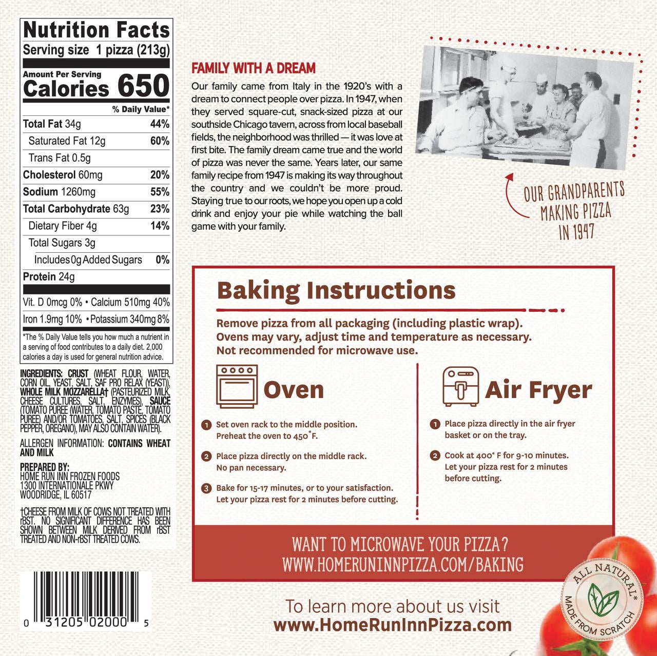 Home Run Inn Classic Crust Cheese Personal Pizza 7.5 Oz Frozen