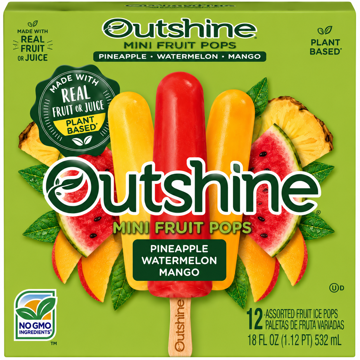 Outshine Mini Fruit Pops – Pineapple, Watermelon & Mango (12 Count)