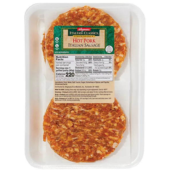 Wegmans Italian Classics Hot Pork Italian Sausage Patties-Avg. 1 lb