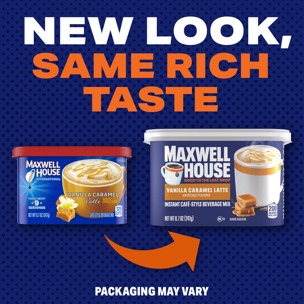Maxwell House International Vanilla Caramel Latte Naturally Caffeinated Light Instant Coffee Mix 8.7 oz Canister