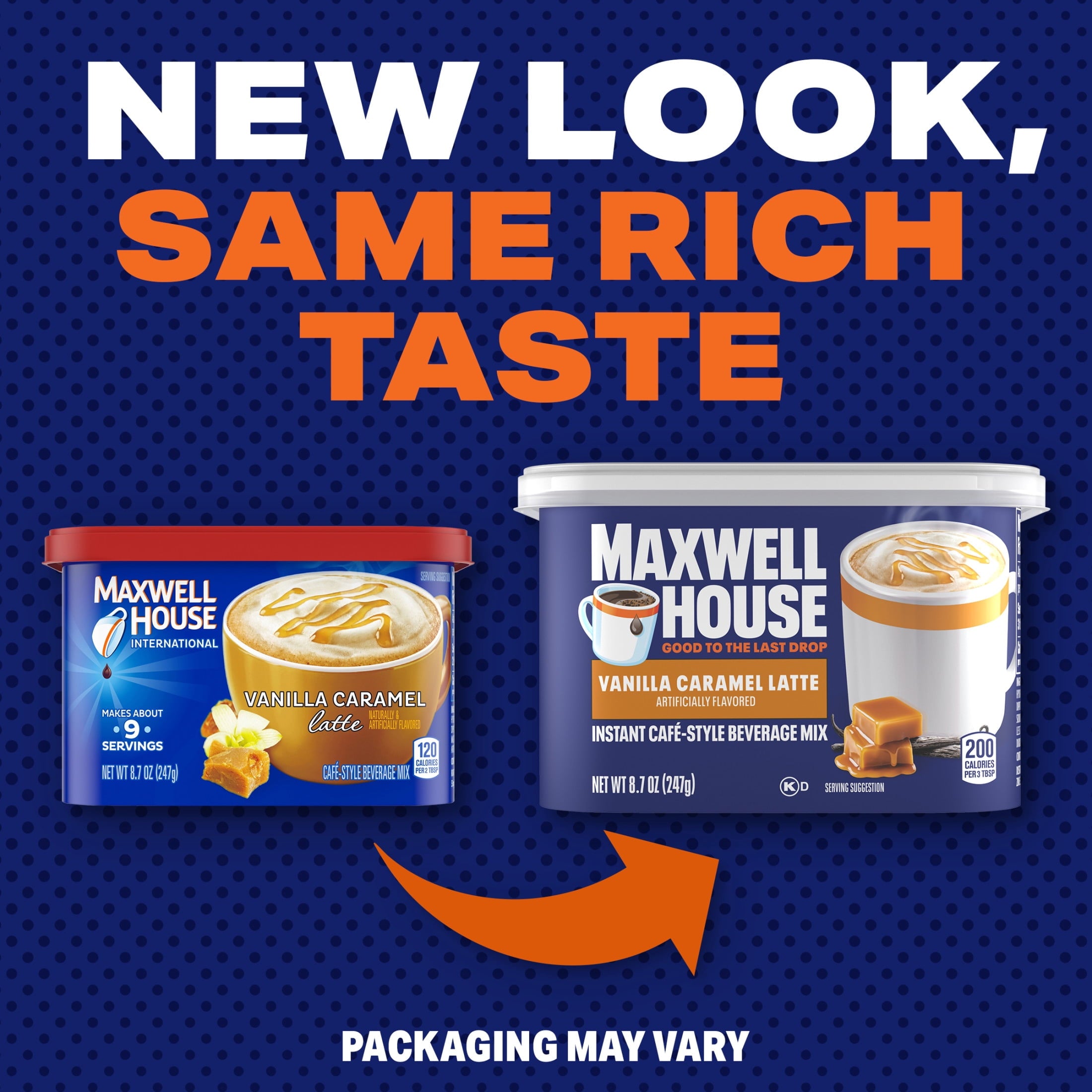 Maxwell House International Vanilla Caramel Latte Naturally Caffeinated Light Instant Coffee Mix 8.7 oz Canister