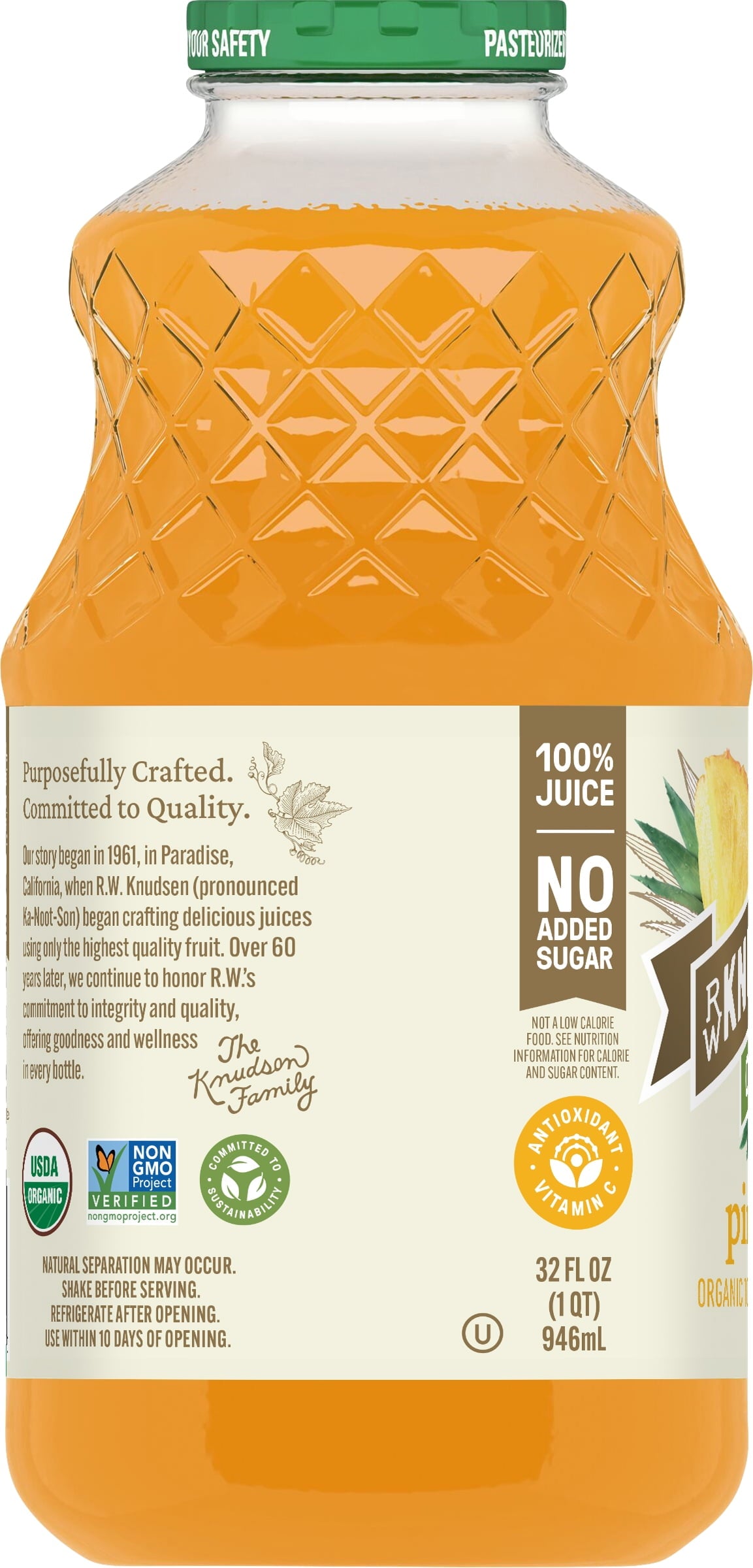 R.W. Knudsen Family Organic Pineapple Juice 32 fl oz Bottle