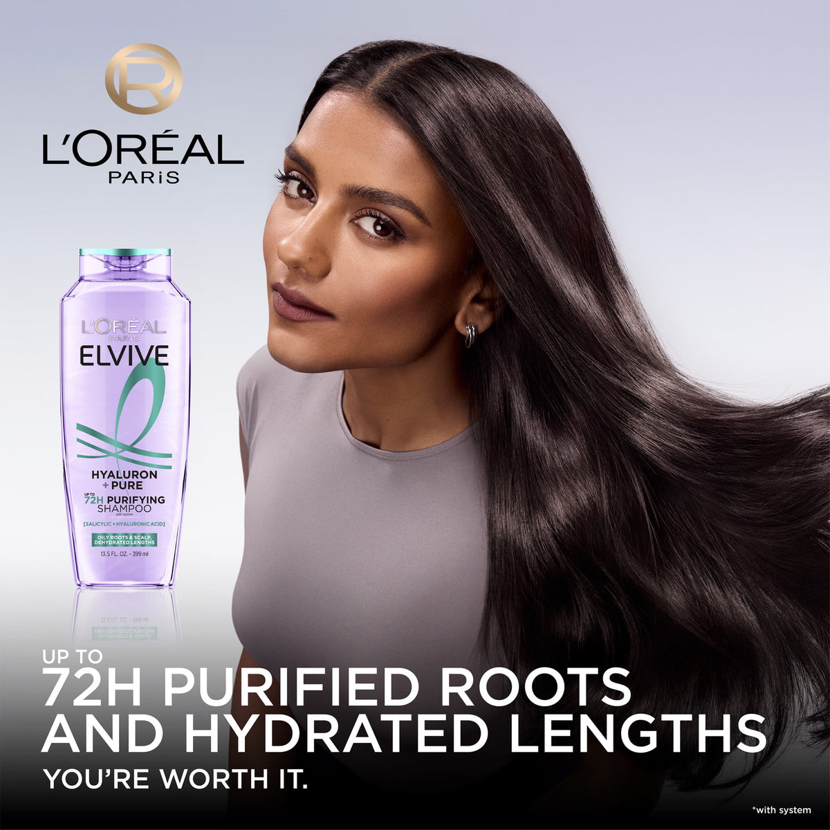 L'Oreal Paris Elvive Hyaluron Pure Moisturizing Shampoo for Oily Hair 13.5 fl oz