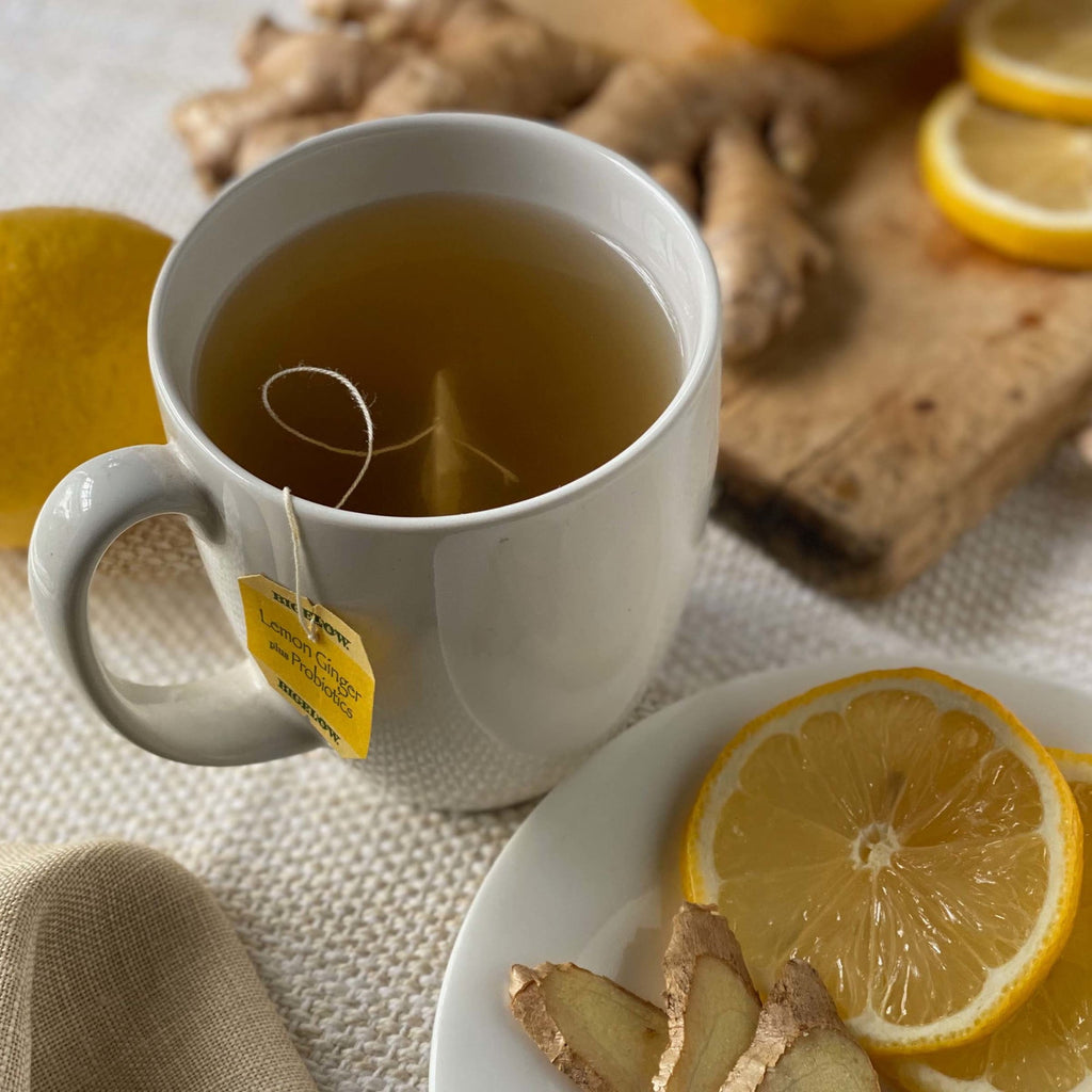 Bigelow Tea Lemon Ginger Plus Probiotics Caffeine-Free Herbal Tea Bags 18 Count