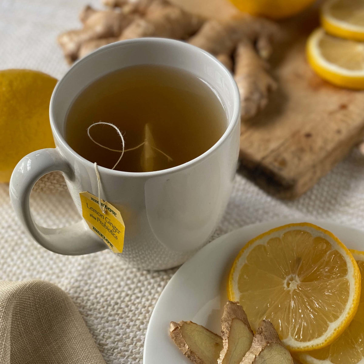Bigelow Tea Lemon Ginger Plus Probiotics Caffeine-Free Herbal Tea Bags 18 Count