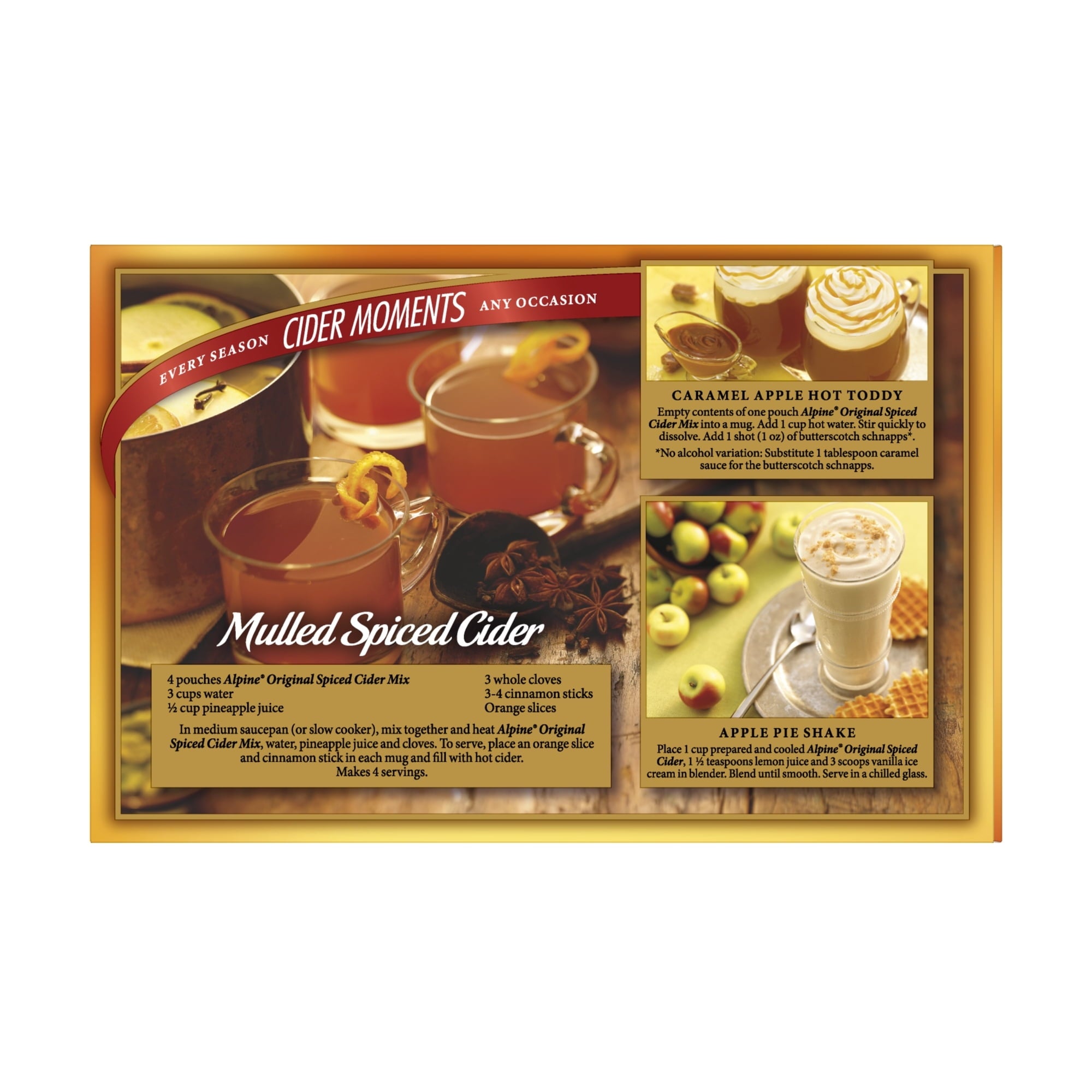 Alpine Spiced Cider Original Powdered Drink Mix Apple 10 Pouches