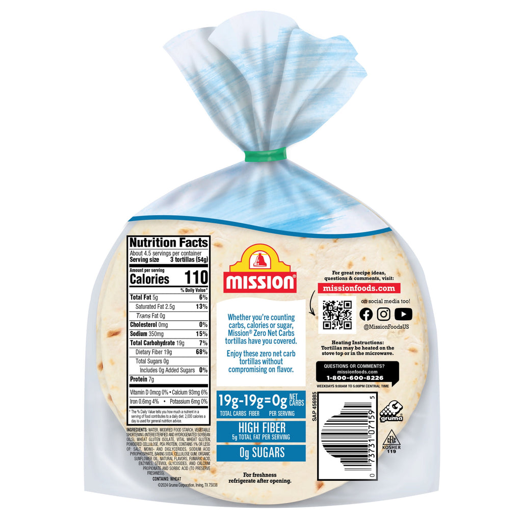 Mission Zero Net Carbs Original Flour Tortillas Street Tacos Size 14 Count 8.89 Oz