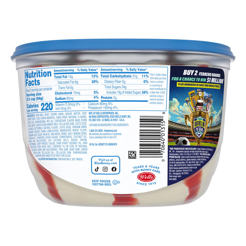 Blue Bunny Cherrific Cheesecake Premium Frozen Dessert 46 Fl Oz Tub