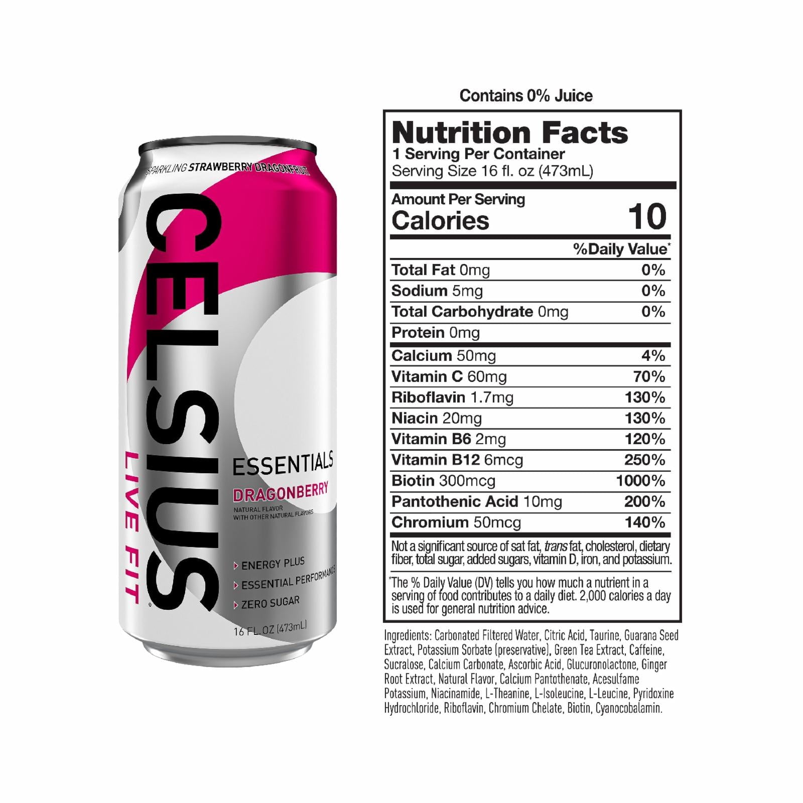 CELSIUS Essentials Dragonberry Energy Drink 16 fl oz Single Can