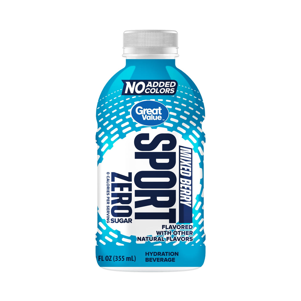 Great Value Zero Sugar Sports Drink Variety Pack Fruit Punch Lemon Lime Mixed Berry 12 fl oz 18 Count