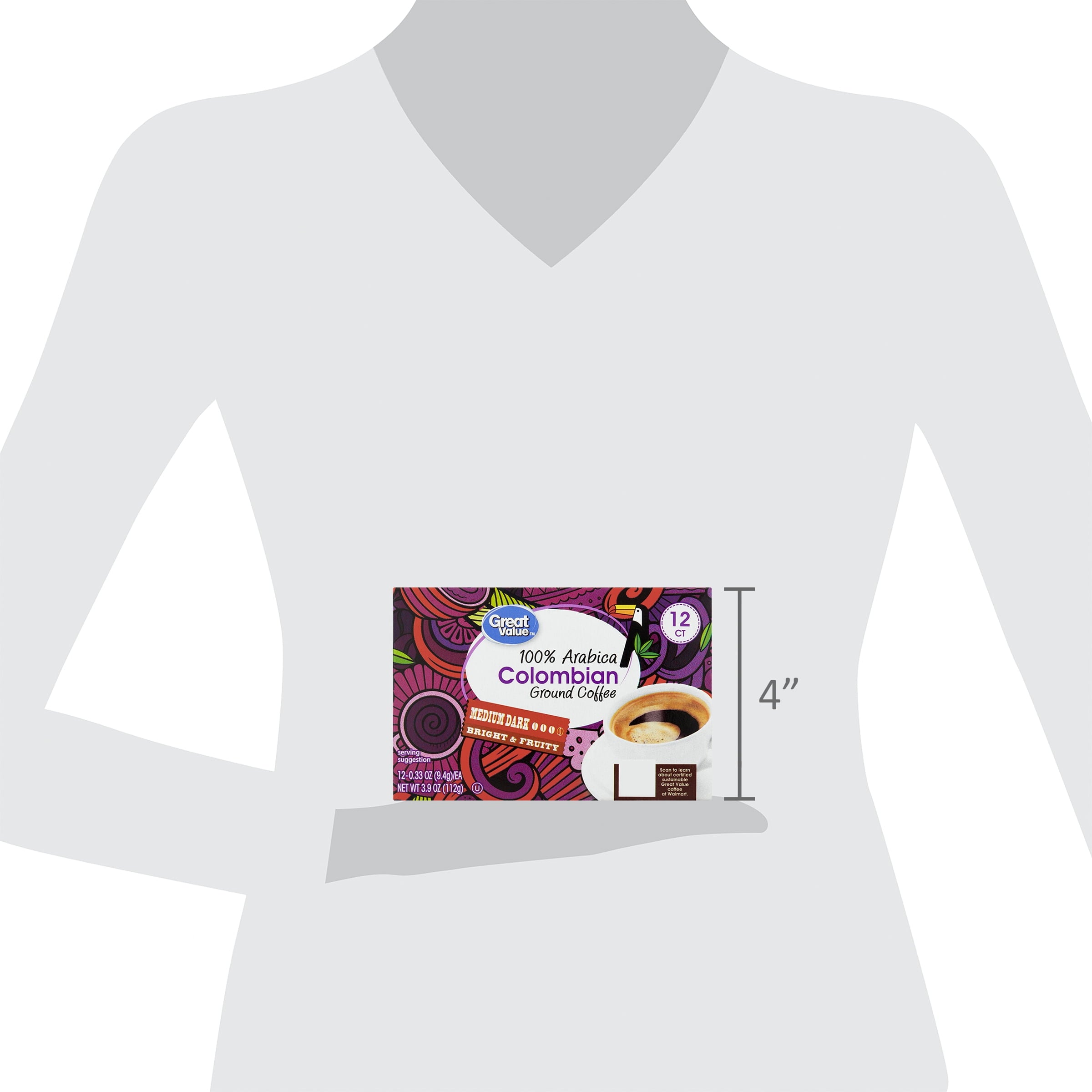 Great Value 100% Arabica Colombian Medium Dark Roast Ground Coffee Pods 12 Count