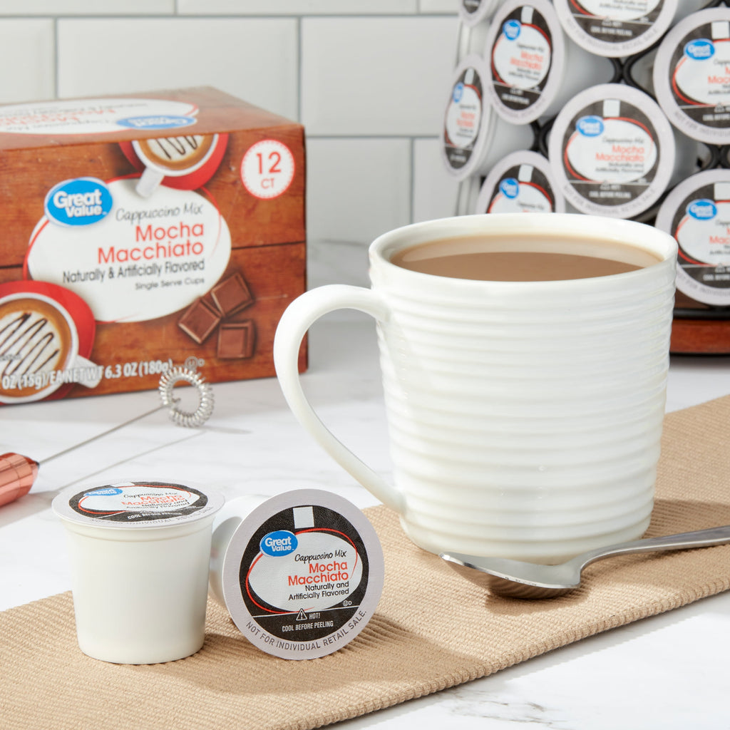 Great Value Mocha Macchiato Medium Roast Cappuccino Mix Single Serve Coffee Pods 12 Count