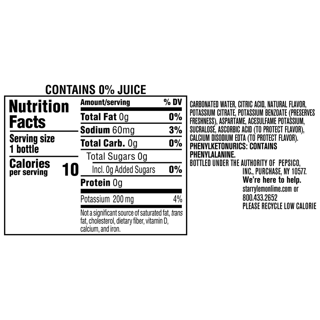 Starry Zero Sugar Lemon Lime Soda Pop Bottle 20 Fl Oz