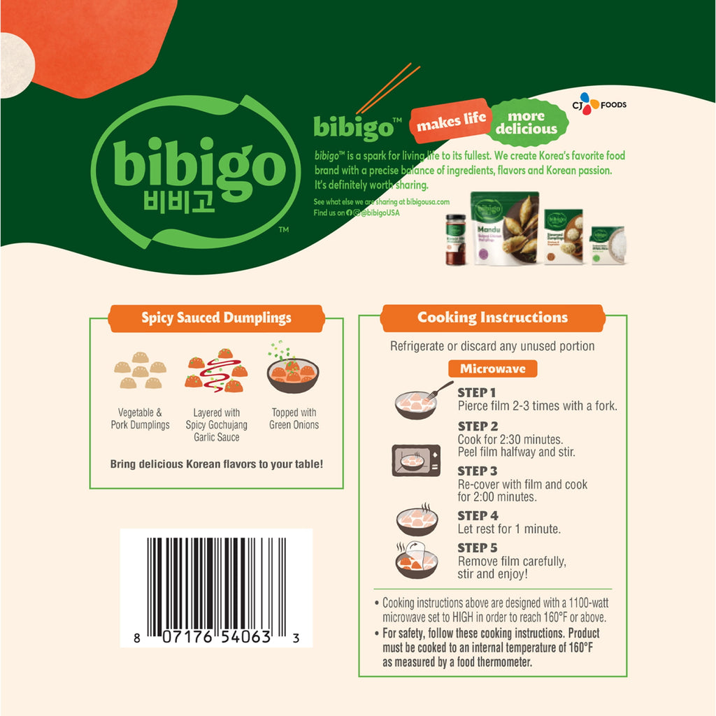 Bibigo Vegetable & Pork Spicy Sauced Dumplings Frozen 9.01 Oz