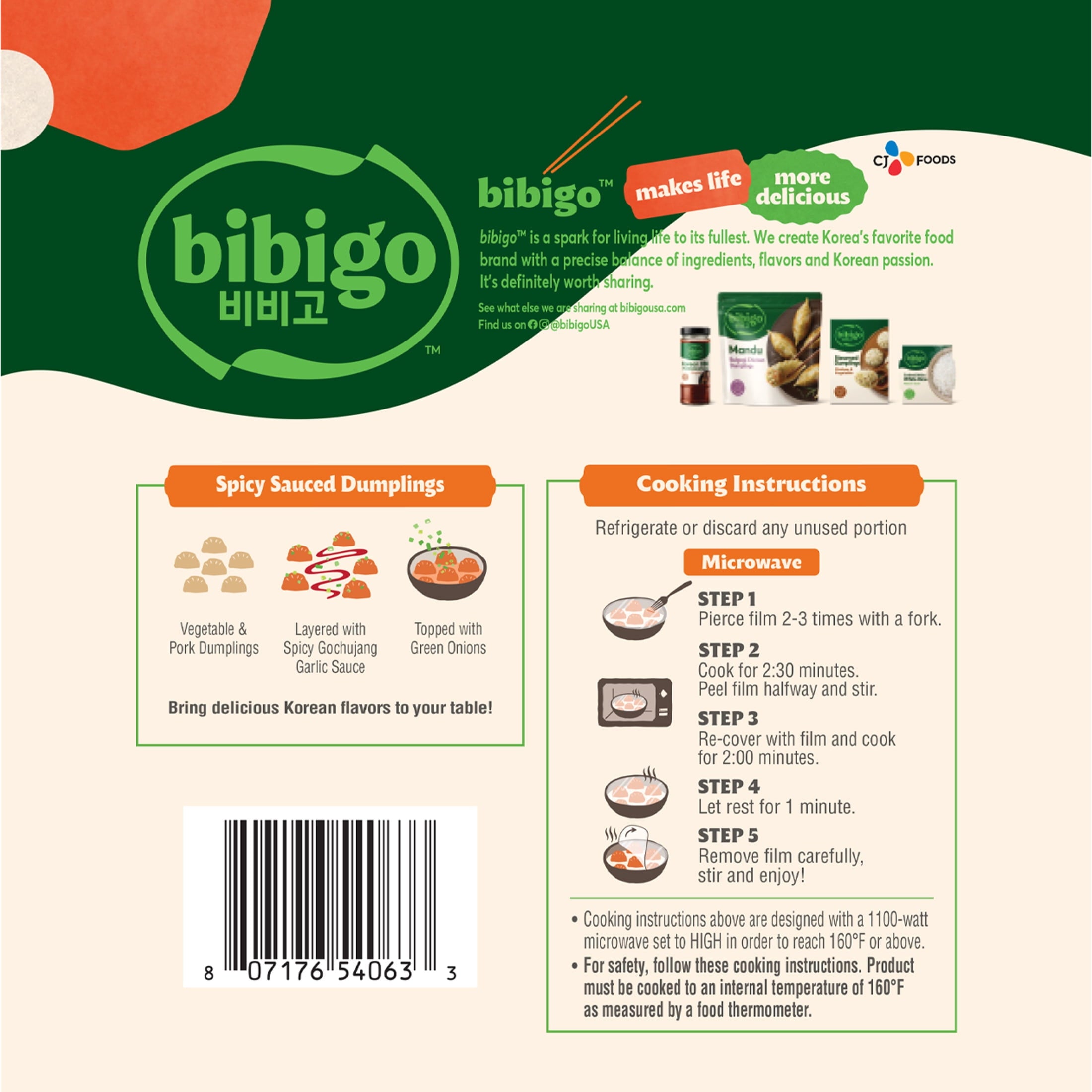 Bibigo Vegetable & Pork Spicy Sauced Dumplings Frozen 9.01 Oz