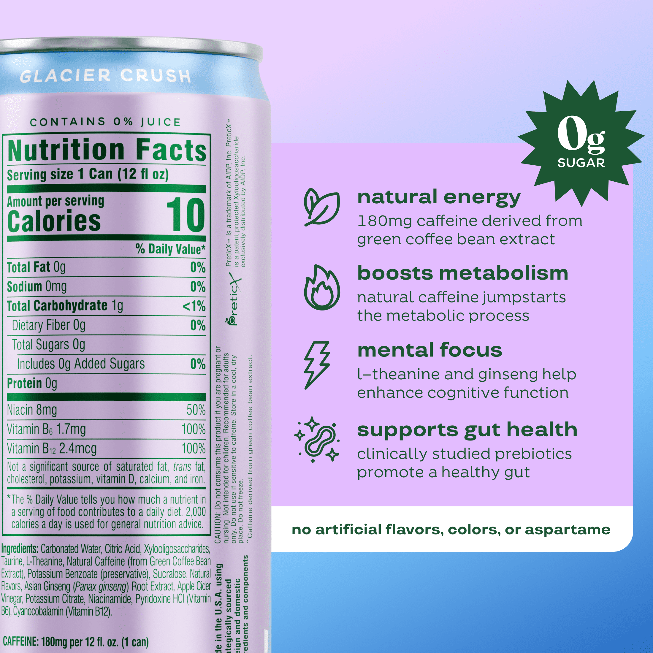 Bloom Nutrition Sparkling Energy Drink Glacier Crush 12 fl oz Single Can
