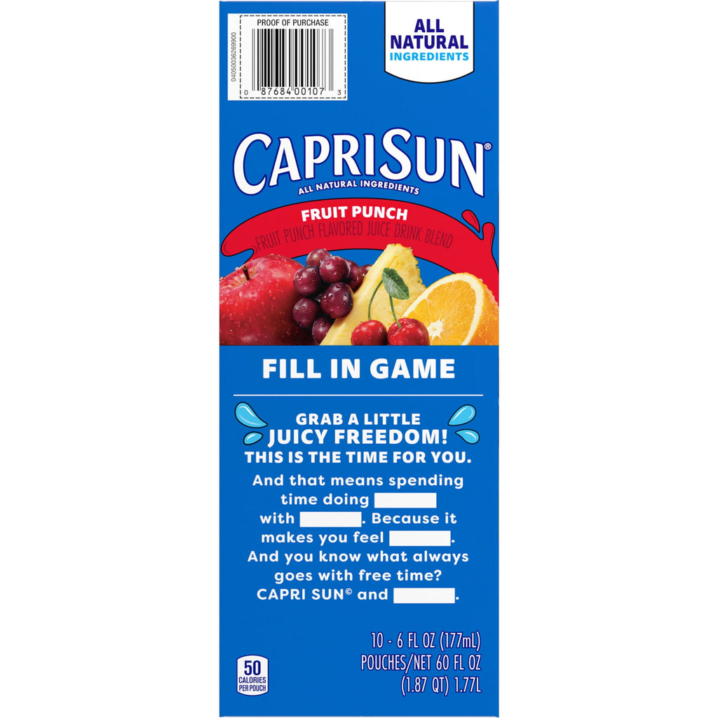 Capri Sun Fruit Punch Flavored Juice Drink Blend 6 fl oz 10 Pack