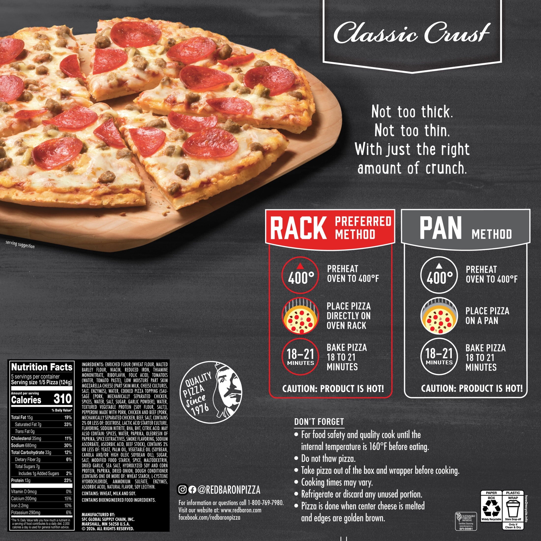 Red Baron Sausage And Pepperoni Classic Crust Frozen Pizza 21.95 Oz