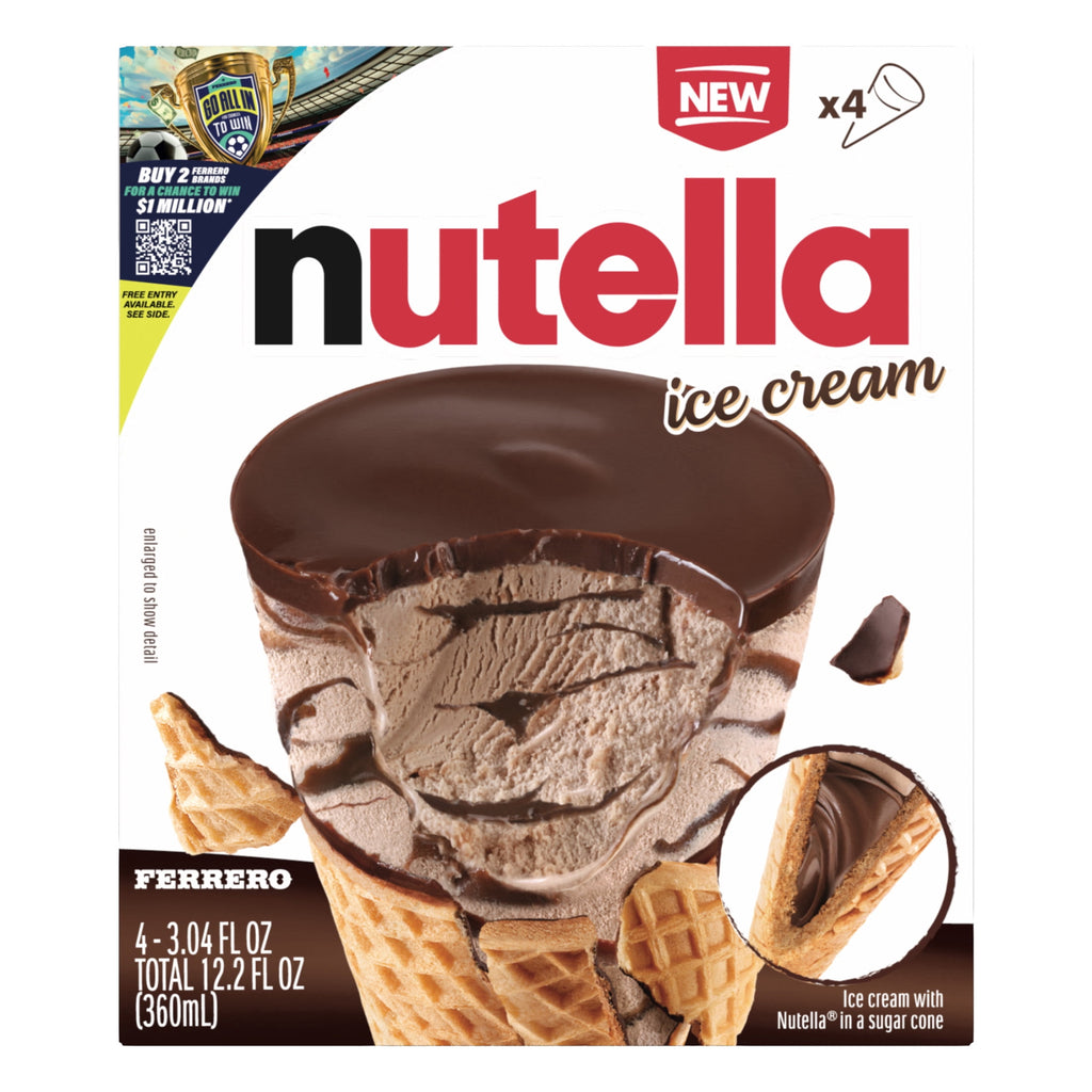 Nutella Hazelnut Flavored Ice Cream Cones 4 Count 12.2 Fl Oz