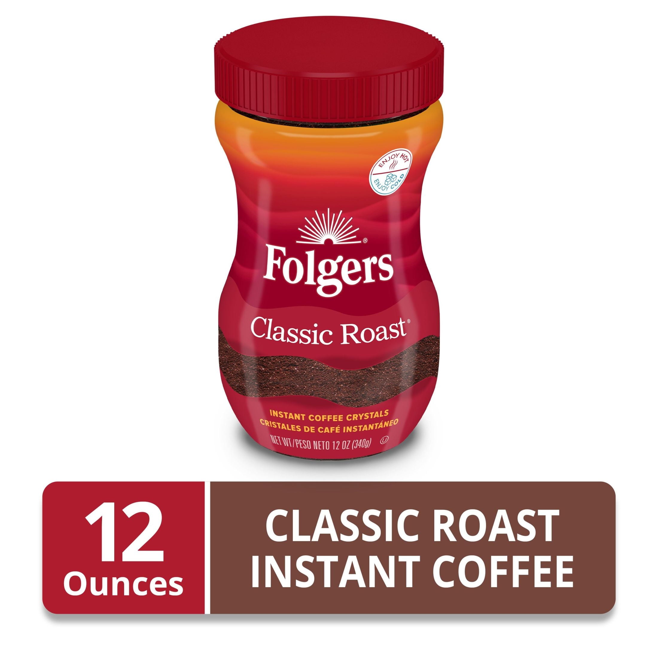 Folgers Classic Roast Naturally Caffeinated Medium Instant Coffee 12 oz Jar
