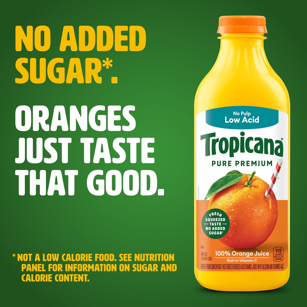 Tropicana Pure Premium 100% Orange Juice Original No Pulp Low Acid 46 fl oz