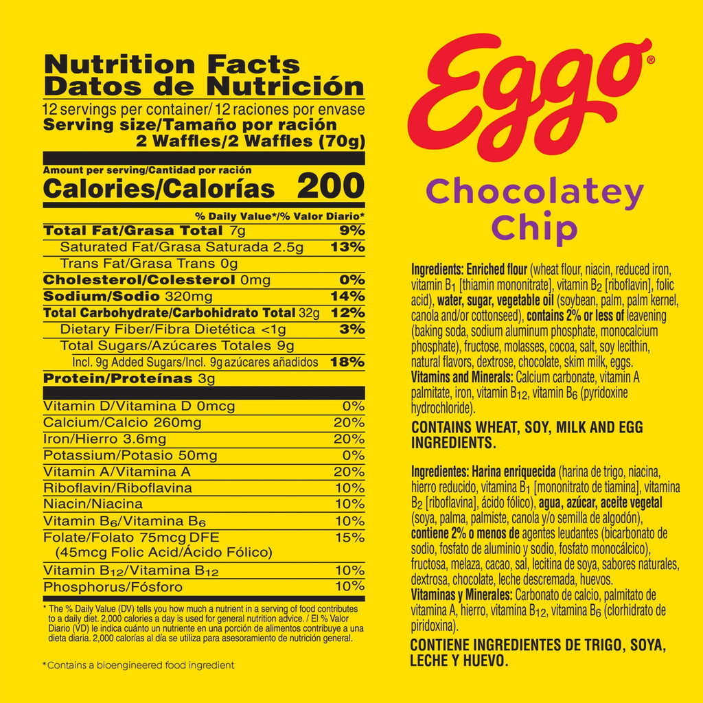 Eggo Chocolatey Chip Waffles Frozen Breakfast 29.6 Oz 24 Count