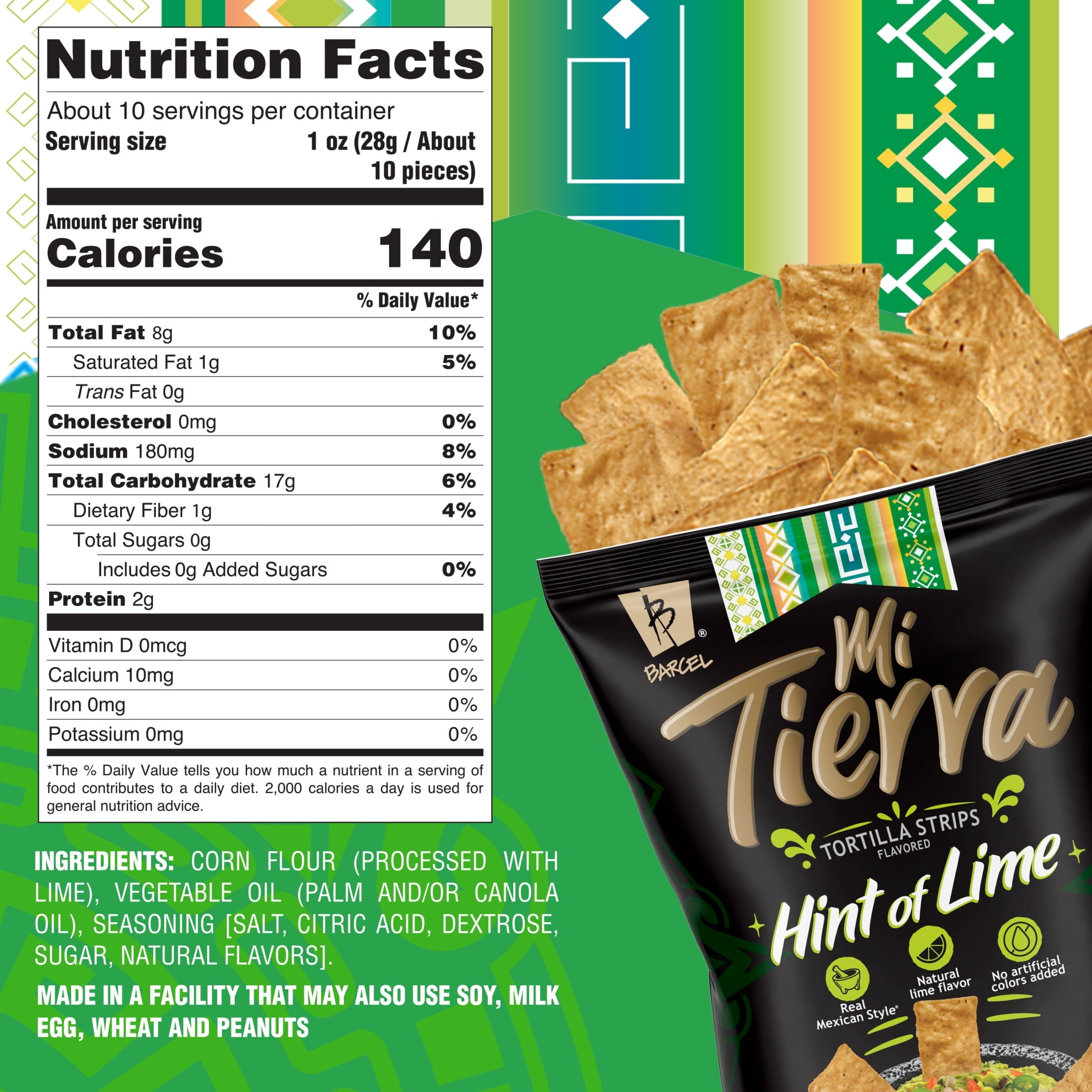 Mi Tierra Hint of Lime Tortilla Chip Strips 9.9 Oz Barcel