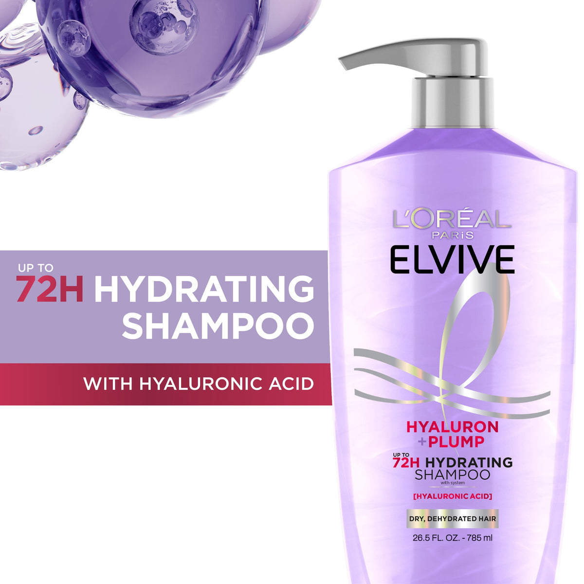 L'Oreal Paris Elvive Hyaluron Plump Hydrating Shampoo for Dry Hair 26.5 fl oz