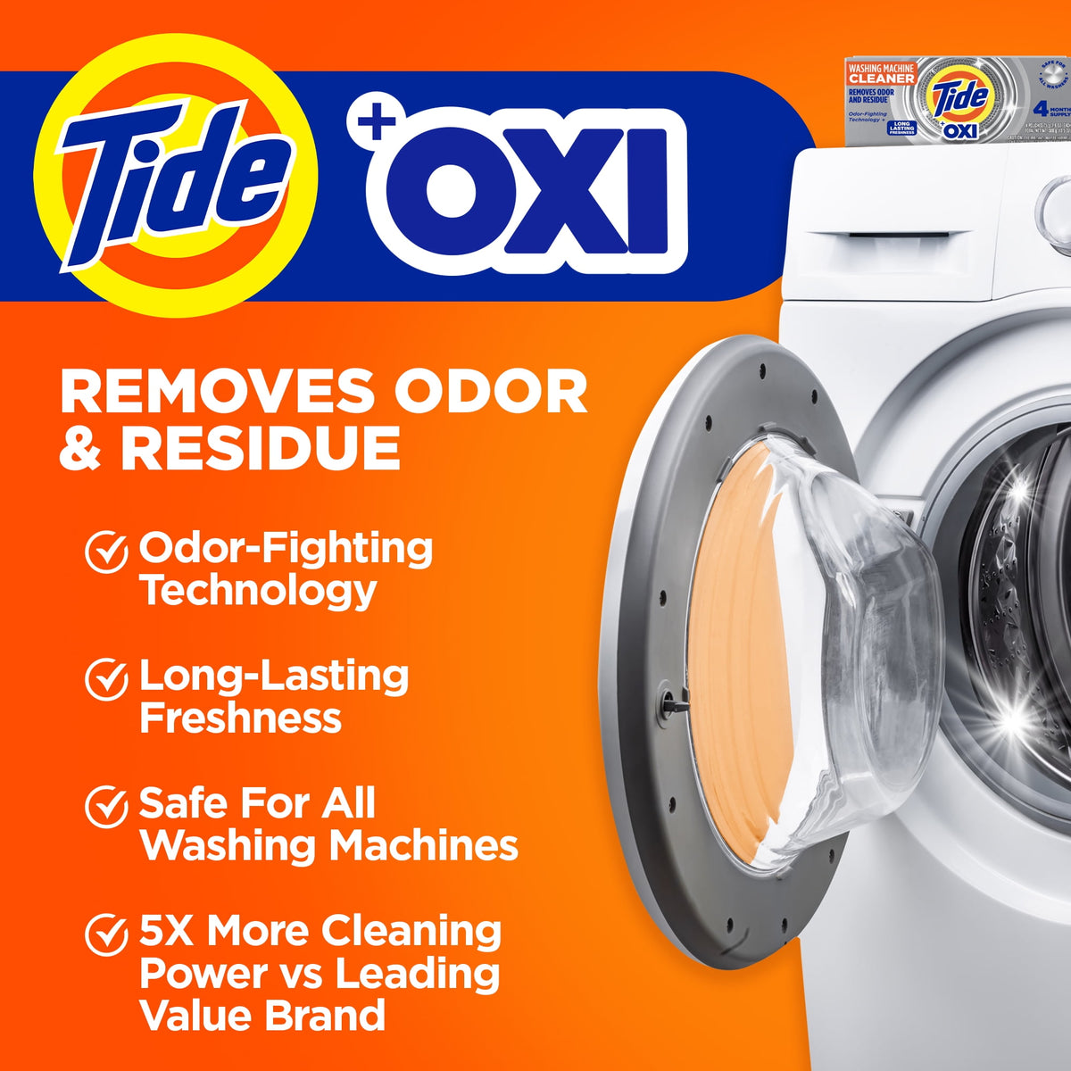 Tide Washing Machine Cleaner with Oxi Powder Odor Eliminator 4 Count
