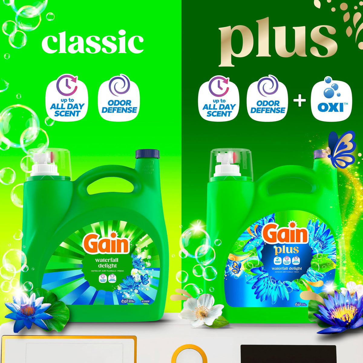 Gain Plus Liquid Laundry Detergent Odor Defense + OXI Waterfall Delight Scent 170 fl oz 129 Loads