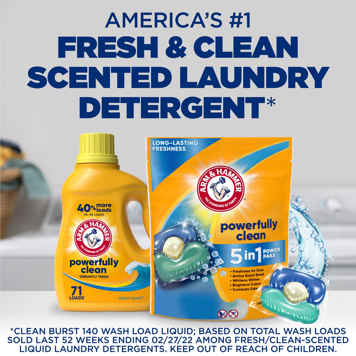 ARM & HAMMER Clean Burst 5-in-1 Laundry Detergent Power Paks 42 Count
