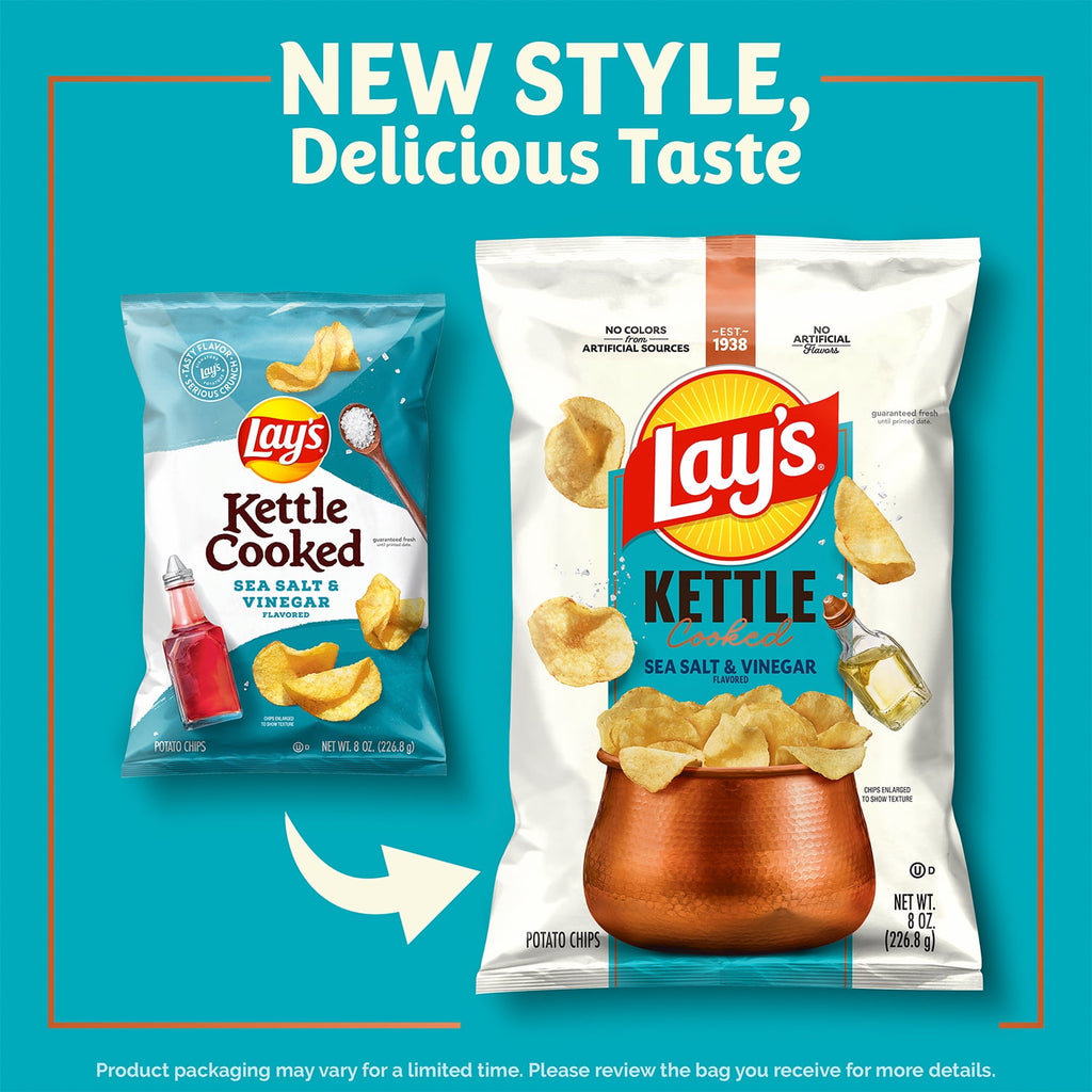 Kettle Cooked Sea Salt & Vinegar Potato Chips 8 Oz Lay's