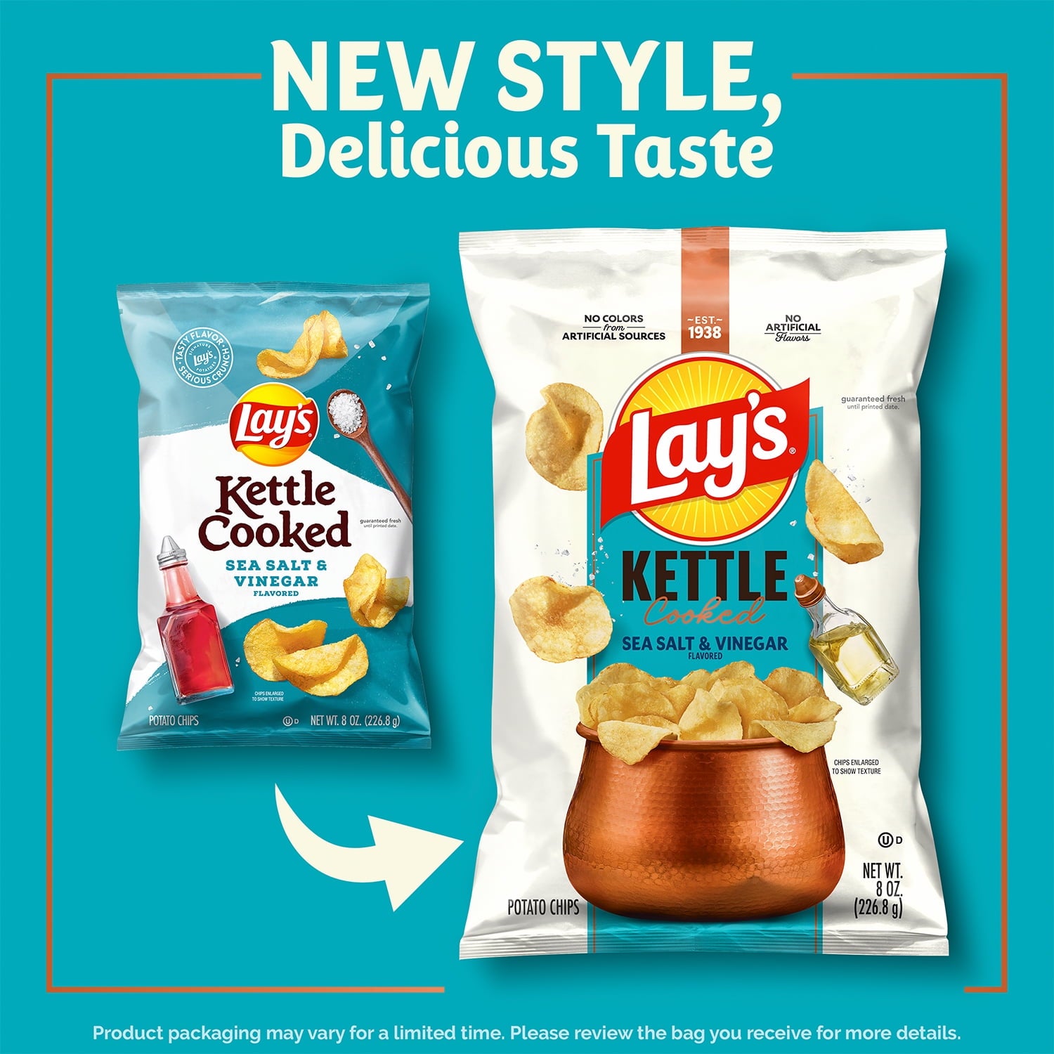 Kettle Cooked Sea Salt & Vinegar Potato Chips 8 Oz Lay's