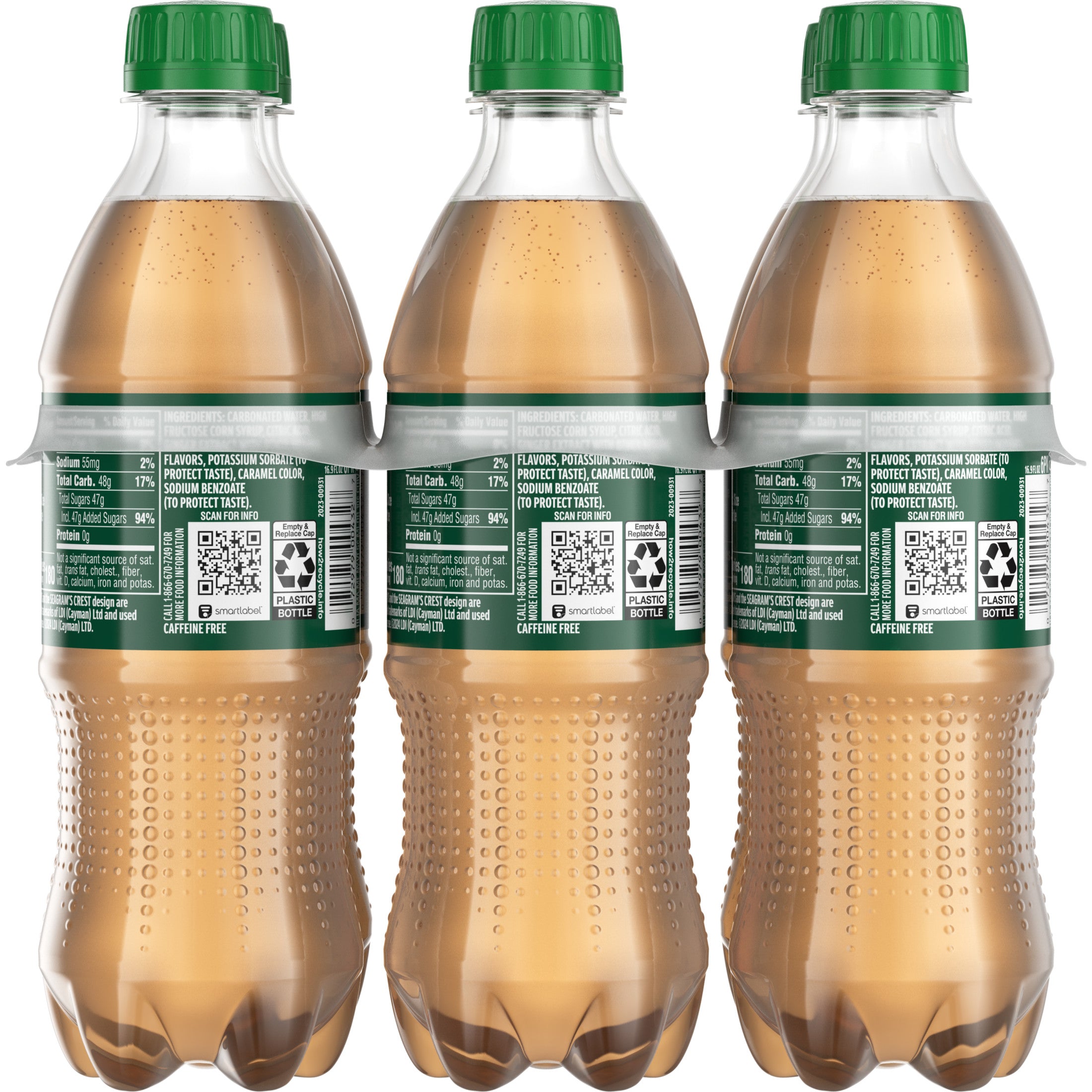 Seagram's Ginger Ale Soda Pop Bottles 16.9 Fl Oz 6 Pack