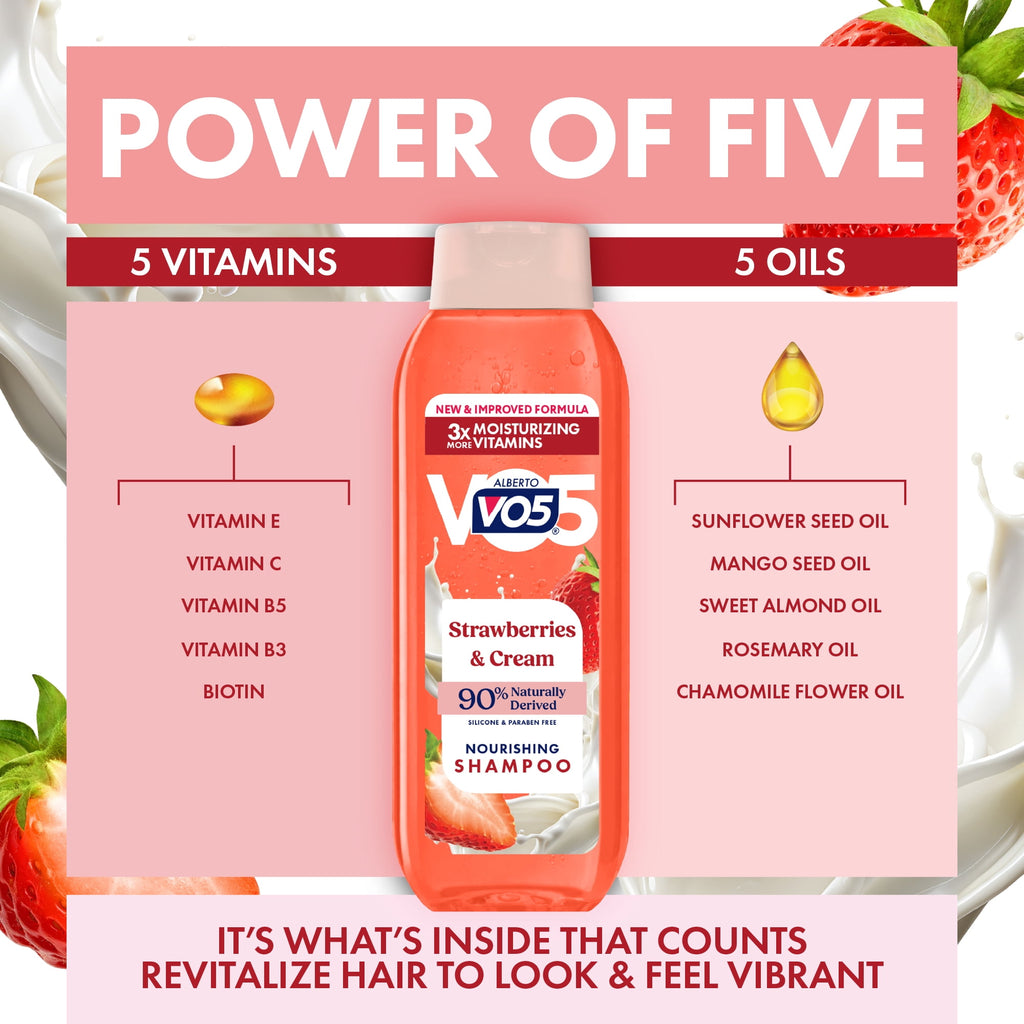 Alberto VO5 Strawberries & Cream Nourishing Shampoo with Soy Milk Paraben Free Vitamin-Enriched Formula 16.9 fl oz