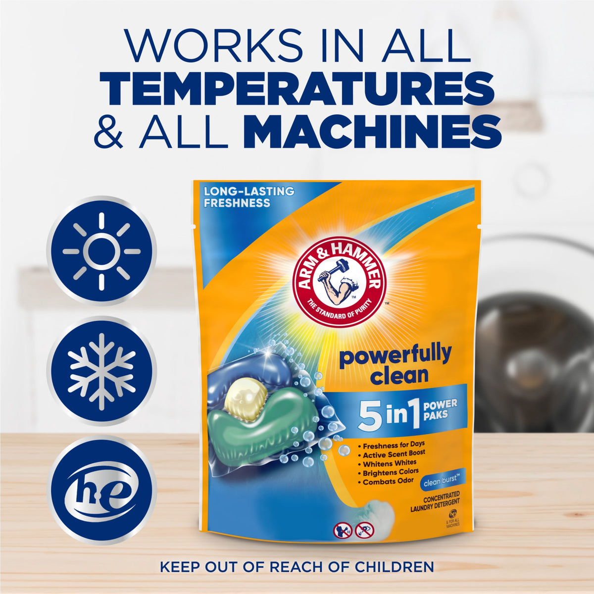 ARM & HAMMER Clean Burst 5-in-1 Laundry Detergent Power Paks 42 Count