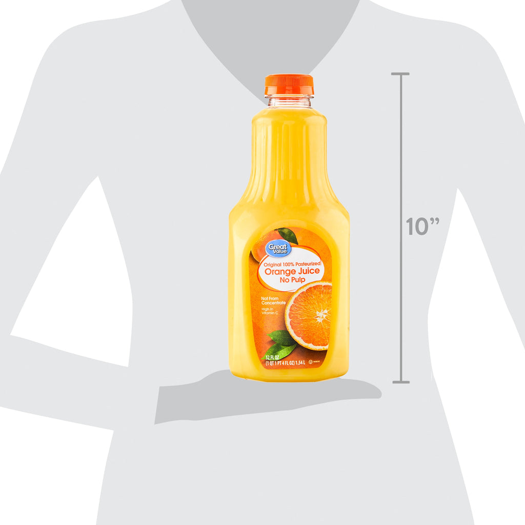 Great Value 100% Pasteurized Orange Juice No Pulp 52 fl oz
