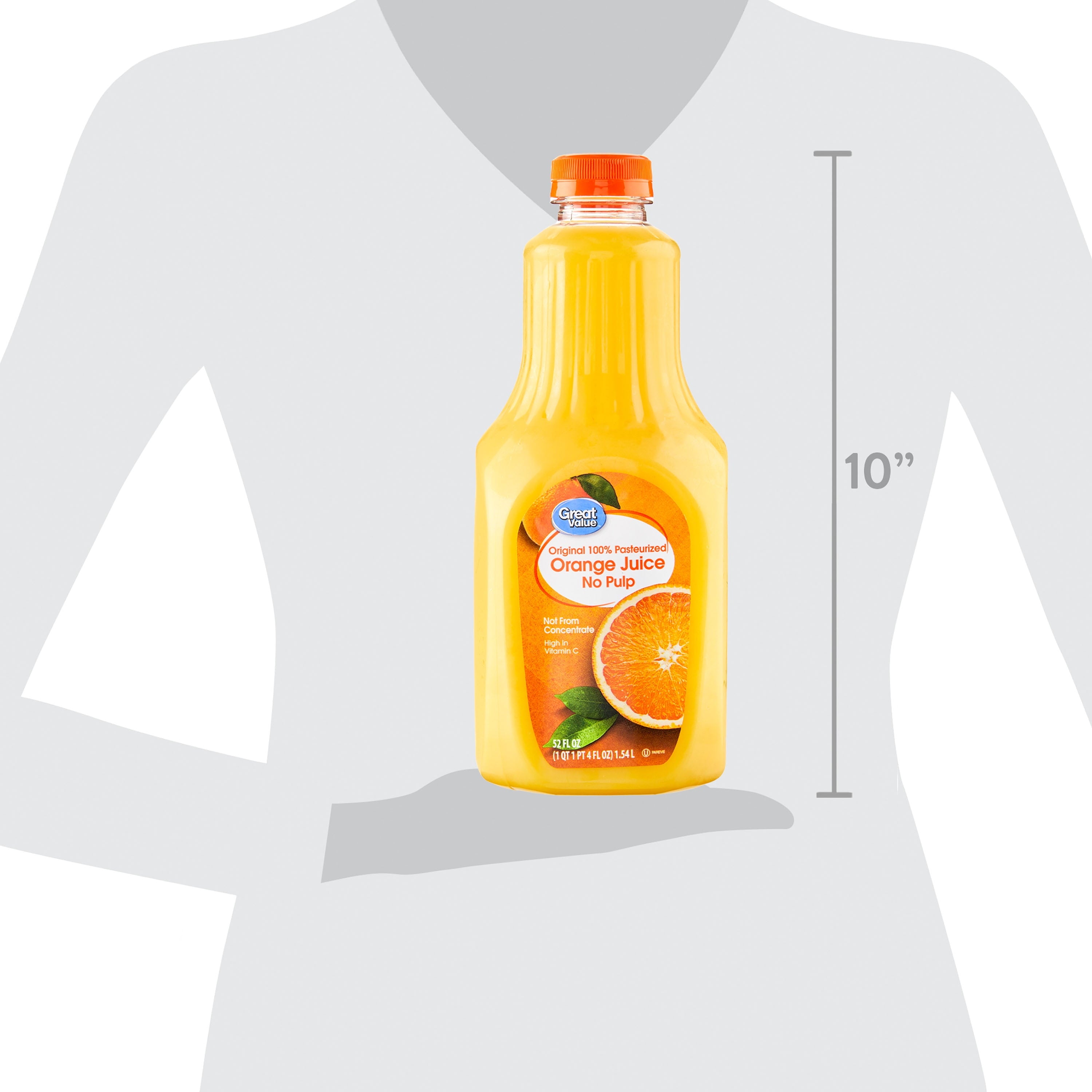 Great Value 100% Pasteurized Orange Juice No Pulp 52 fl oz