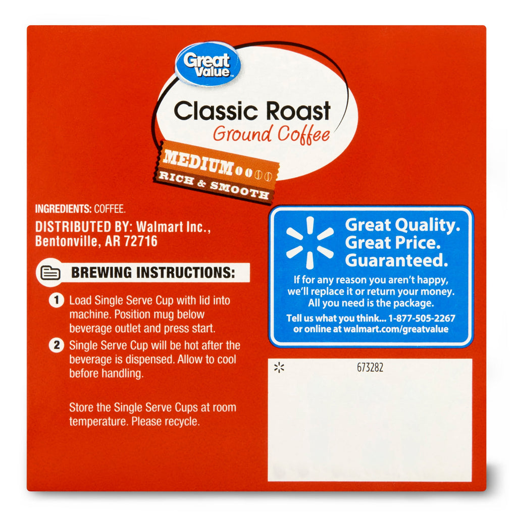 Great Value Classic Roast Medium Roast Ground Coffee Pods 12 Count