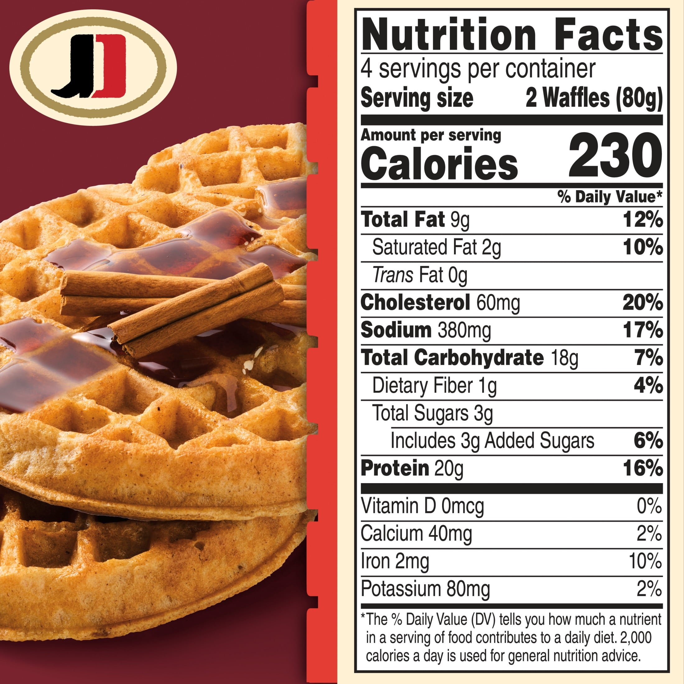 Jimmy Dean Protein Cinnamon Waffles Frozen 8 Count 11.28 Oz