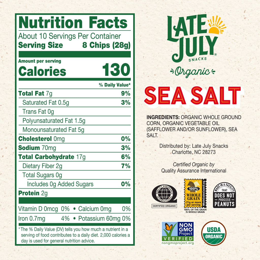 Sea Salt Organic Tortilla Chips 10.1 Oz Late July