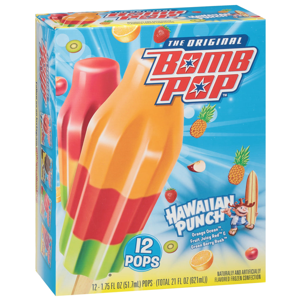 Bomb Pop Hawaiian Punch Freeze Ice Pops 12 Count 21 Fl Oz