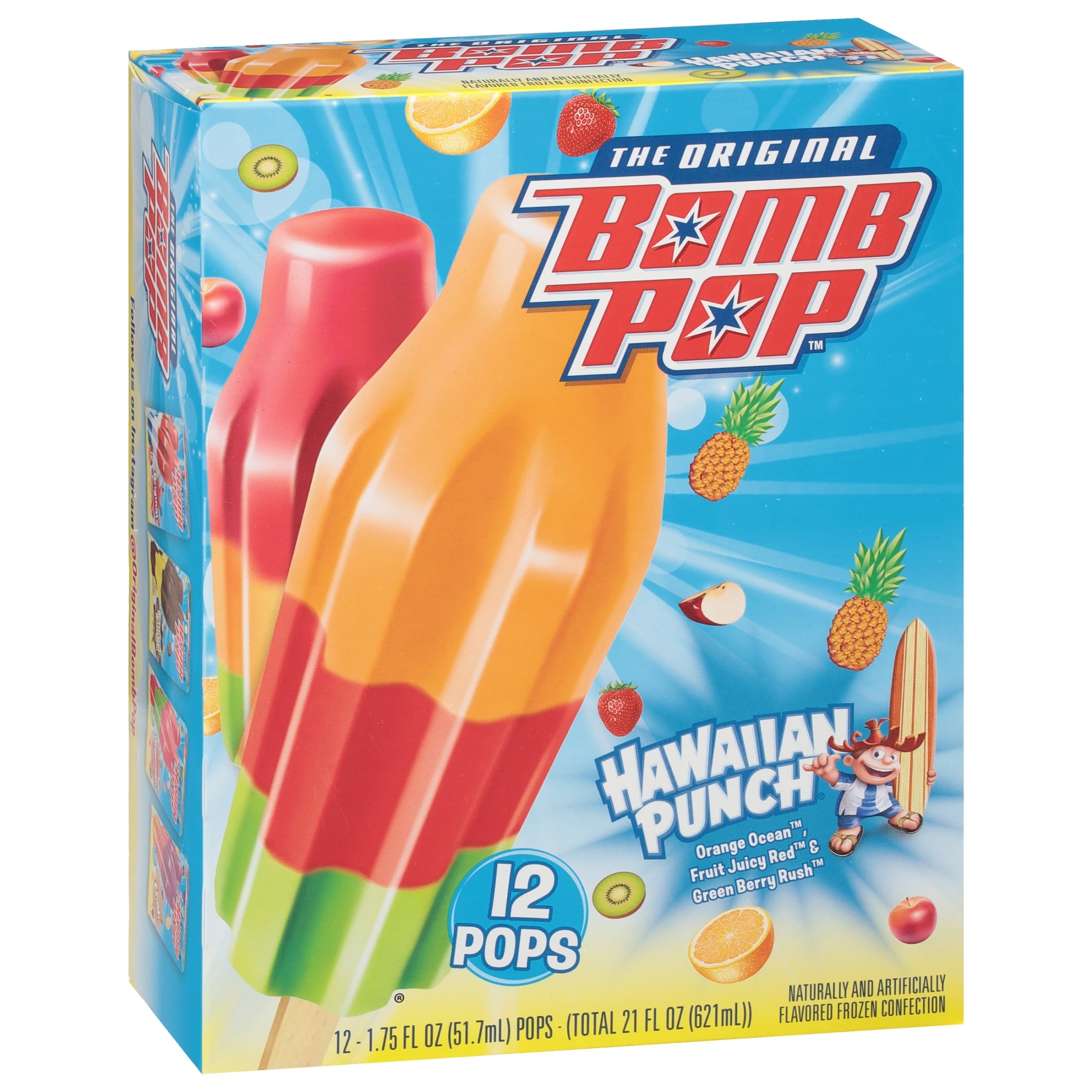 Bomb Pop Hawaiian Punch Freeze Ice Pops 12 Count 21 Fl Oz