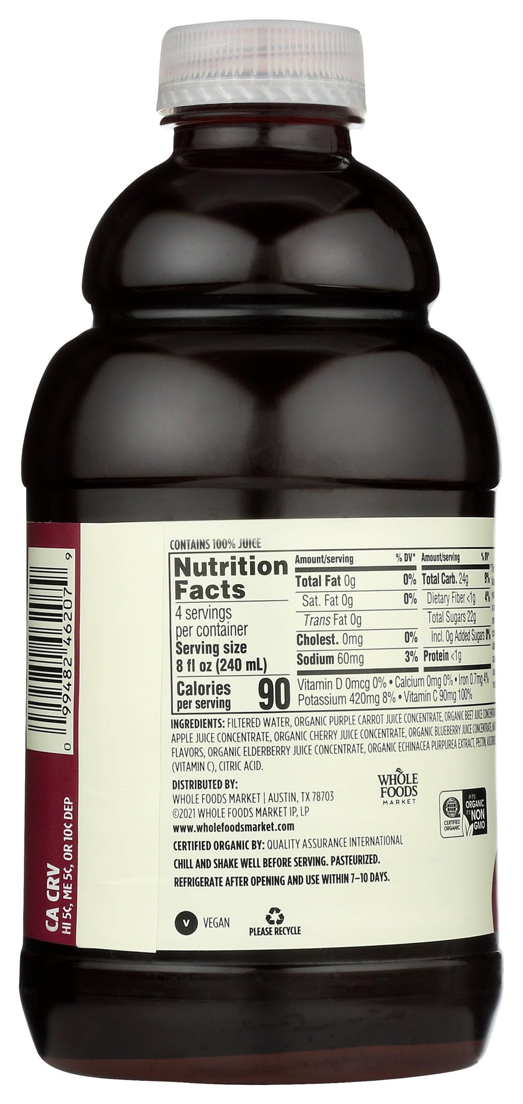 Organic Immune Refresher Purple Carrot Beet & Cherry With Elderberry & Echinacea Juice Blend 32 Fl Oz 1 Count 365 By Whole Foods Market