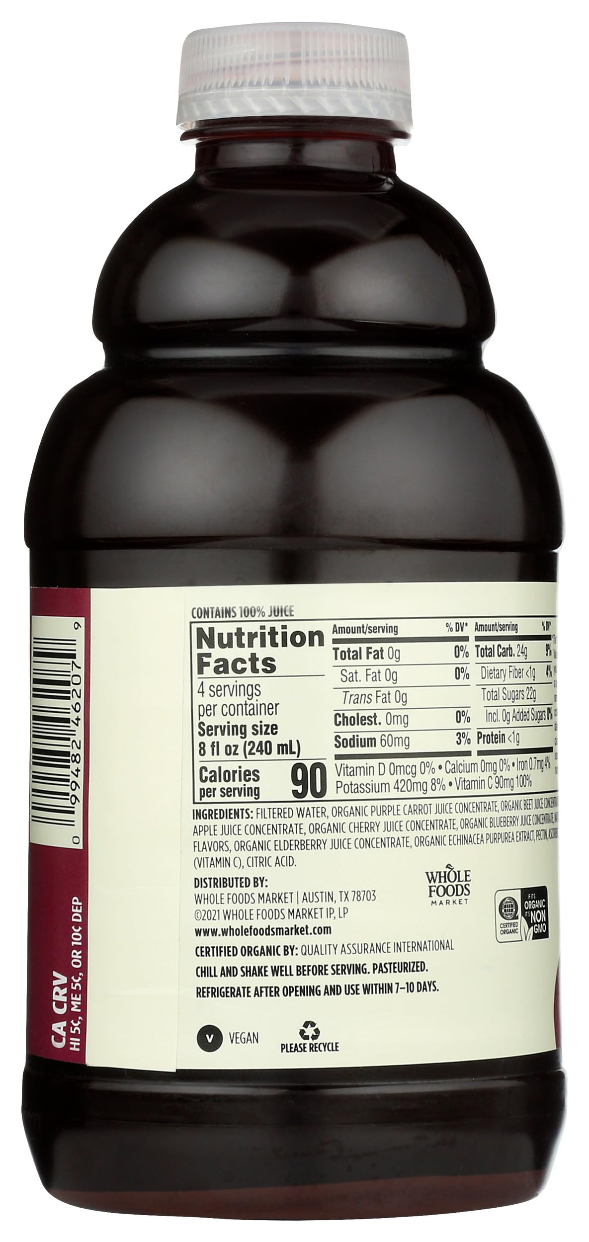 Organic Immune Refresher Purple Carrot Beet & Cherry With Elderberry & Echinacea Juice Blend 32 Fl Oz 1 Count 365 By Whole Foods Market
