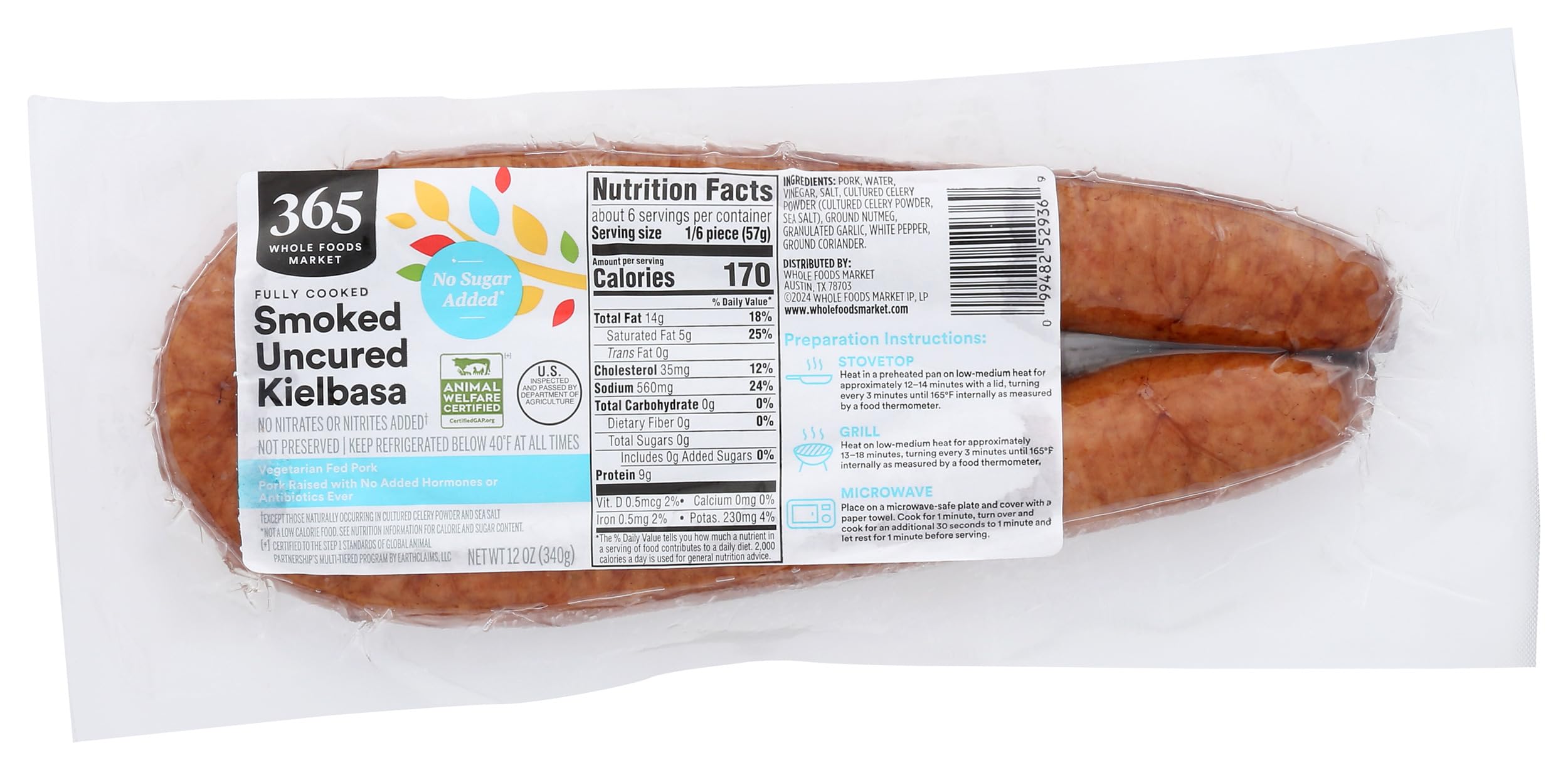 Uncured Kielbasa Pork Sausage 12 Oz 365 By Whole Foods Market