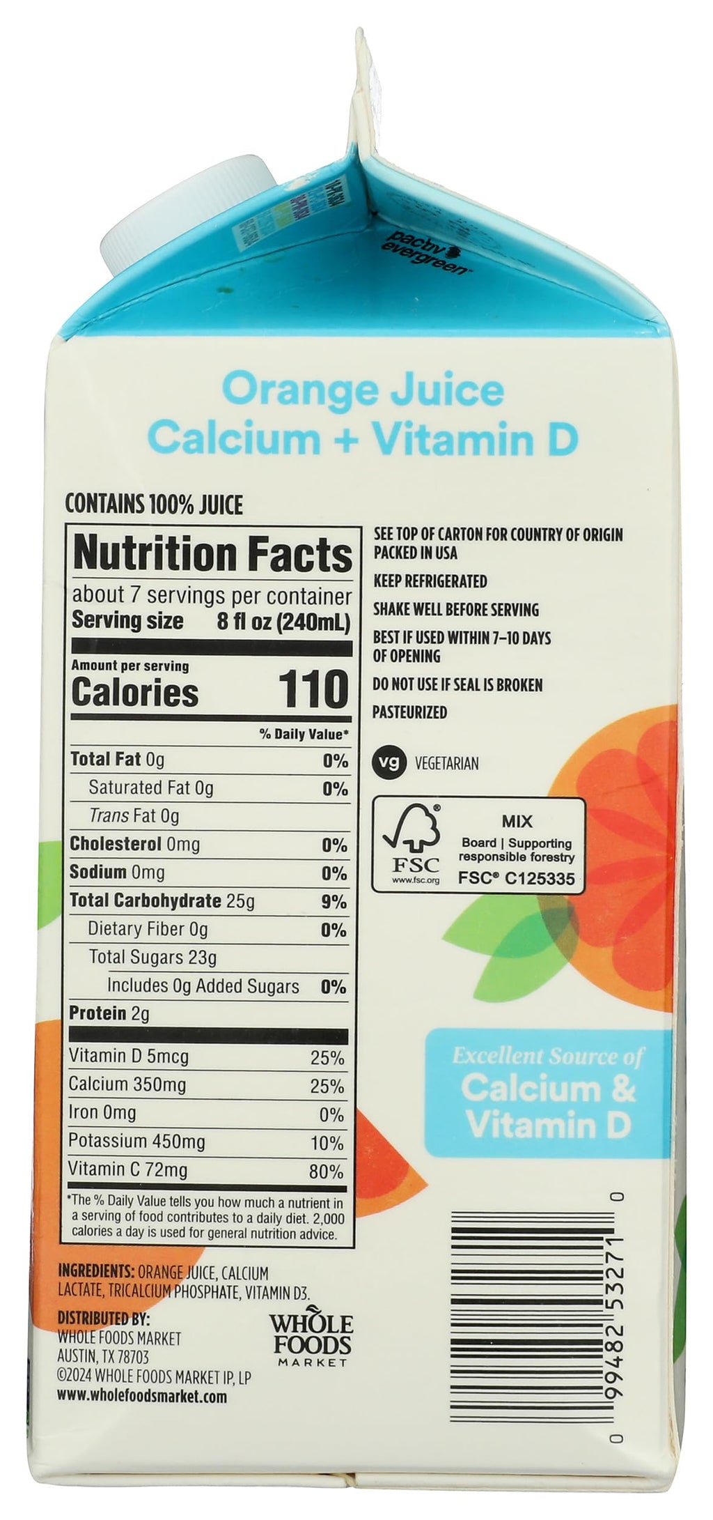 Orange Juice With Calcium And Vitamin D 52 Fl Oz 365 By Whole Foods Market