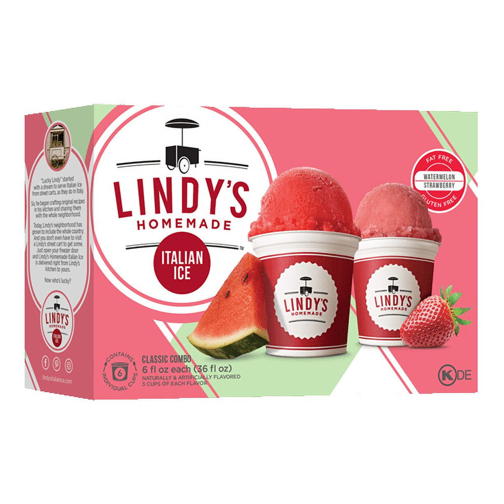 Lindy's Homemade Italian Ice Cups Watermelon Strawberry 6 Count 36 Fl Oz